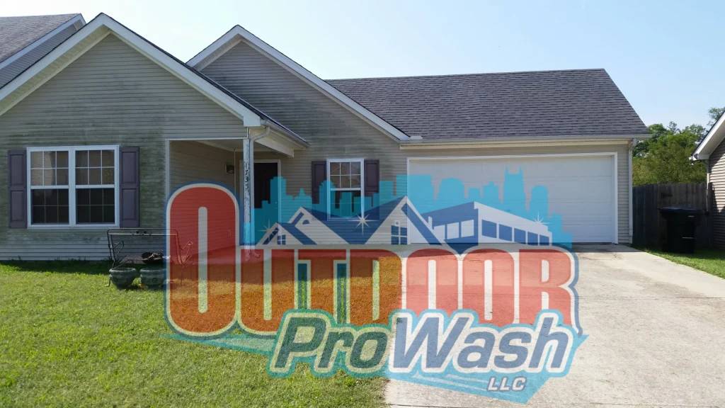 A house with an outdoor prowash logo on the side.