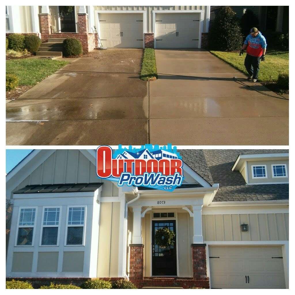 Before & after driveway pressure washing.